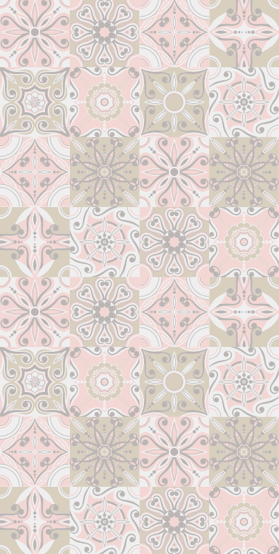 Køkken tæpper i pink og grå flise design - TenStickers