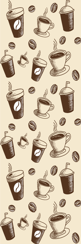 Køkken tæpper med flot mønster af kaffebønner og krus - TenStickers