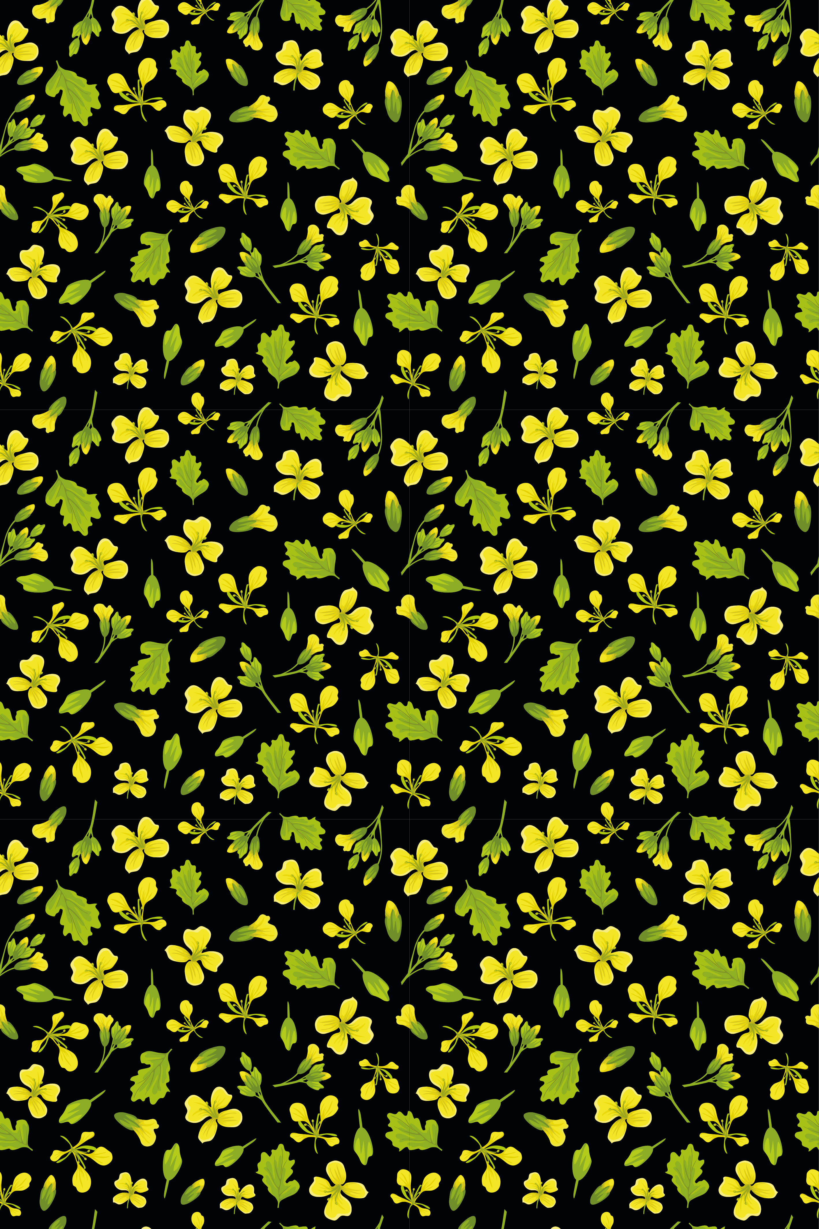 Blomster og planter vinyltæppe sort baggrund med gult - TenStickers