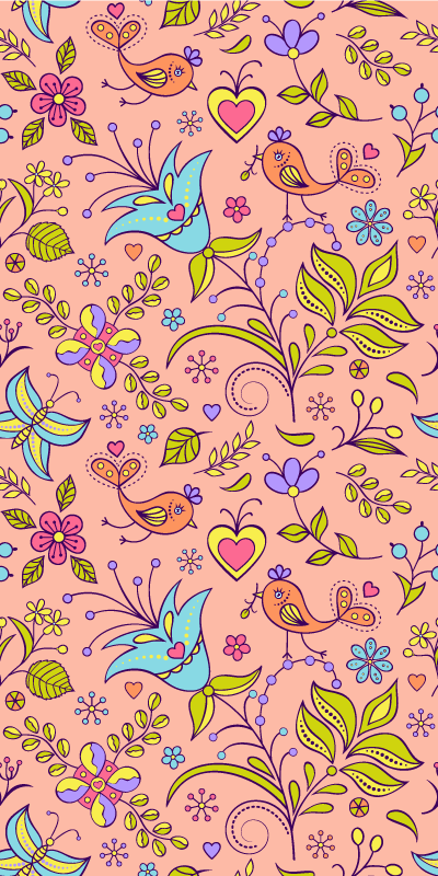 Blomster og planter vinyltæppe med fugle og sommerfugle - TenStickers