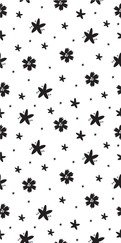 Blomster og planter vinyltæppe sort og hvidt blomstermønster - TenStickers