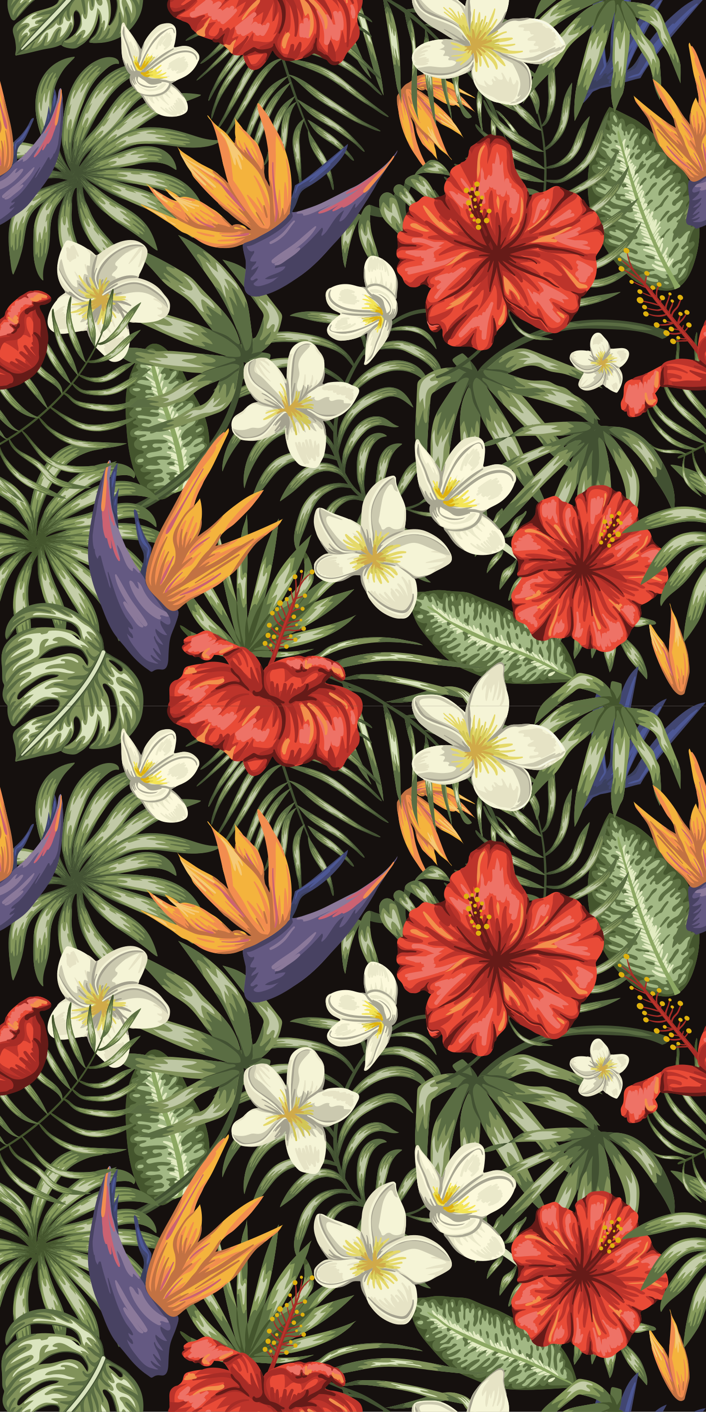 Blomster og planter vinyltæppe med tropisk jungle mønster - TenStickers