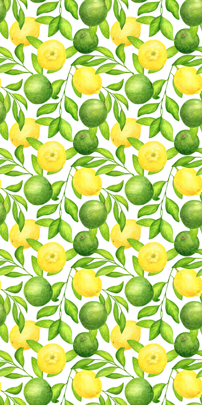 Blomster og planter vinyltæppe citron og lime mønster - TenStickers