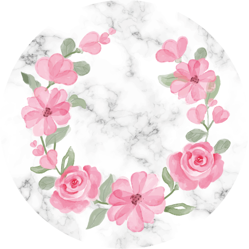 Vinyltæppe til soveværelse med blomsterkrans og marmor - TenStickers