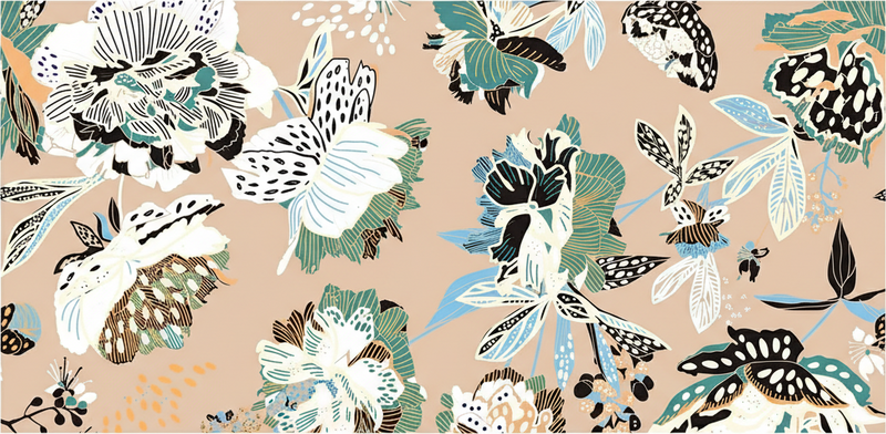 Vinyl tæppe til stuen med neutrale beige blomster - TenStickers