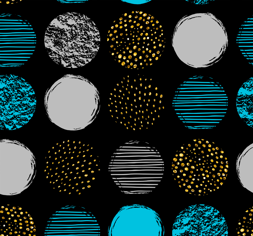 Geometriske vinyl tæppe med pois mønster på sort baggrund - TenStickers