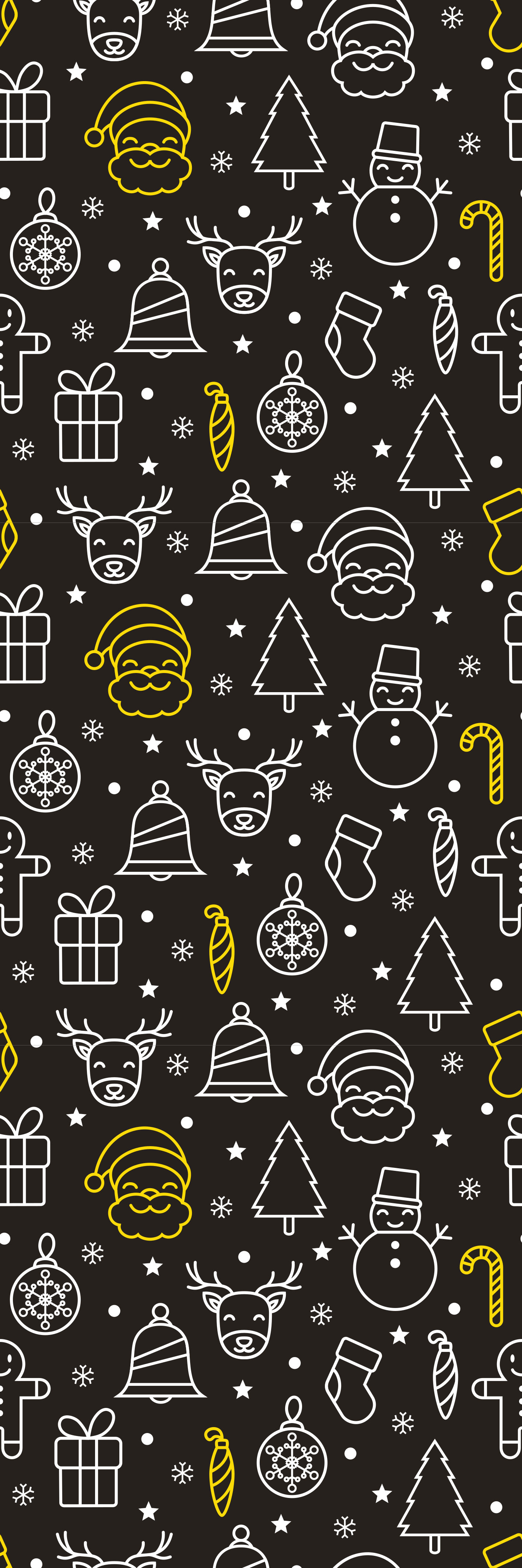 Jule vinyltæppe hvid og gul julemotiver sort baggrund - TenStickers