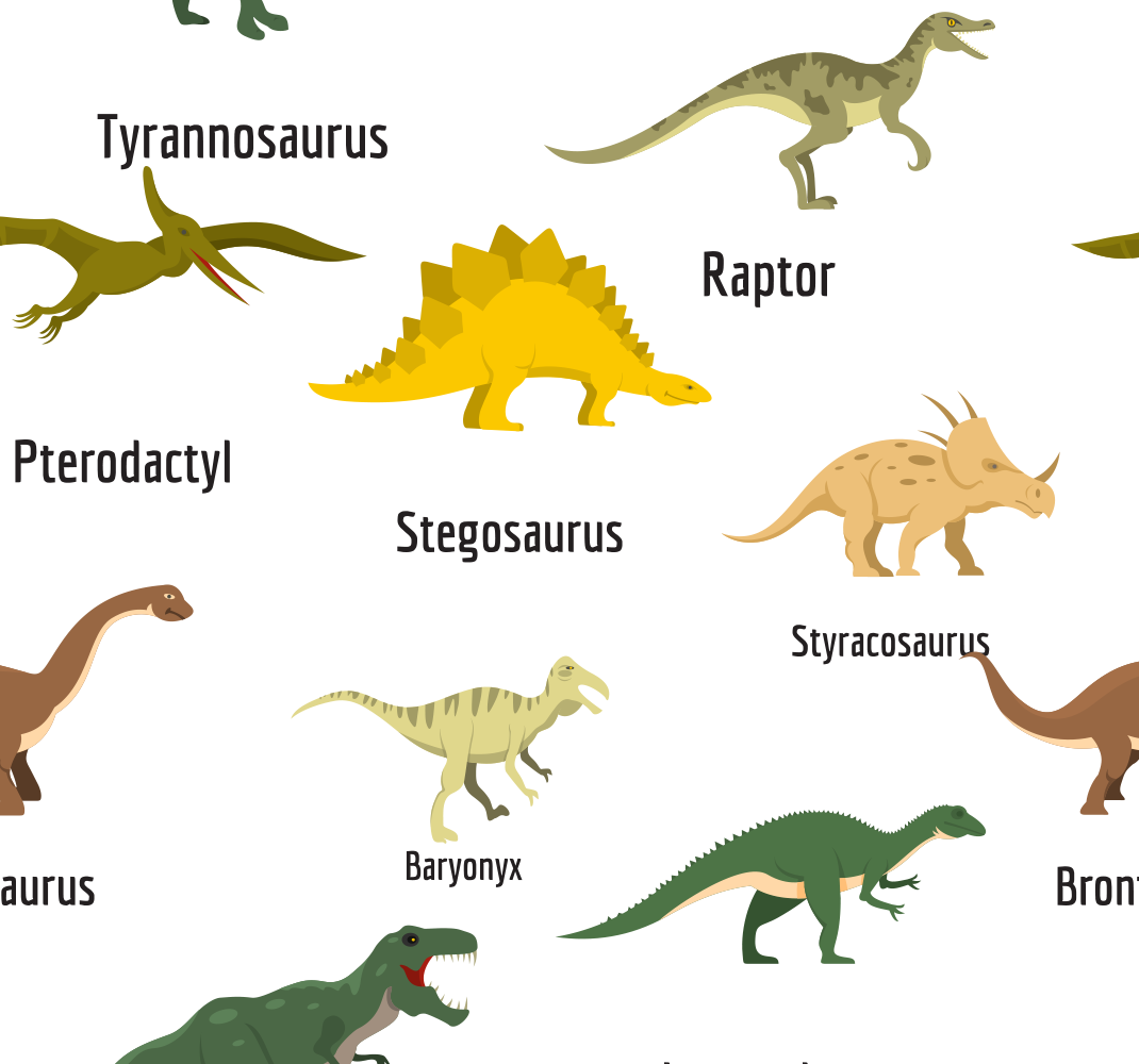 Vinyltæppe til soveværelse med navngivne dinosaurer - TenStickers