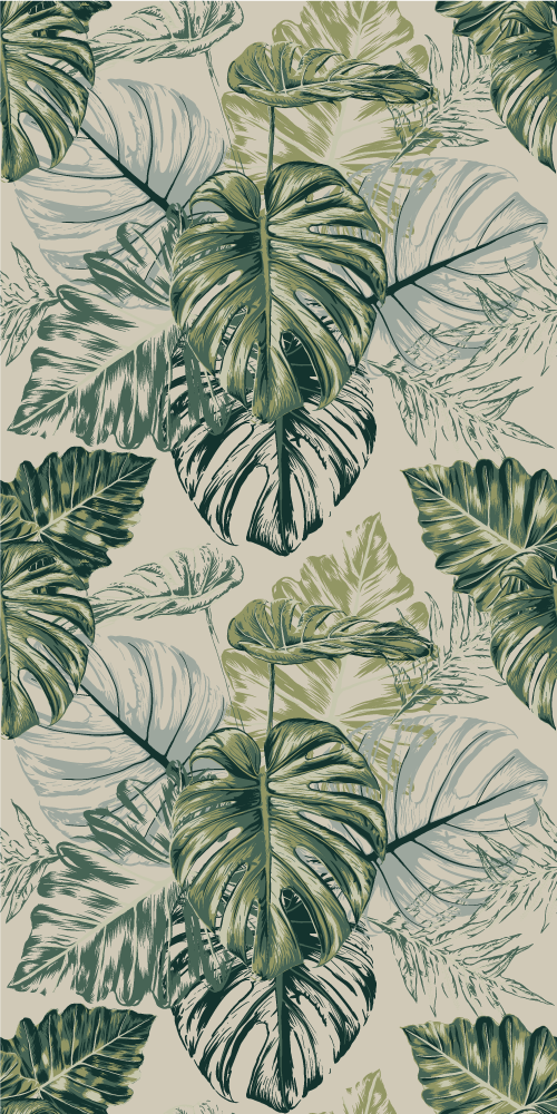 Vinyltæppe til soveværelse med falmede monstera former - TenStickers
