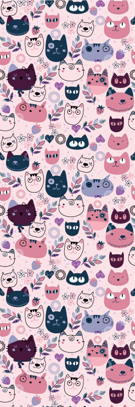Vinyltæppe til soveværelse med pink katte mønster - TenStickers