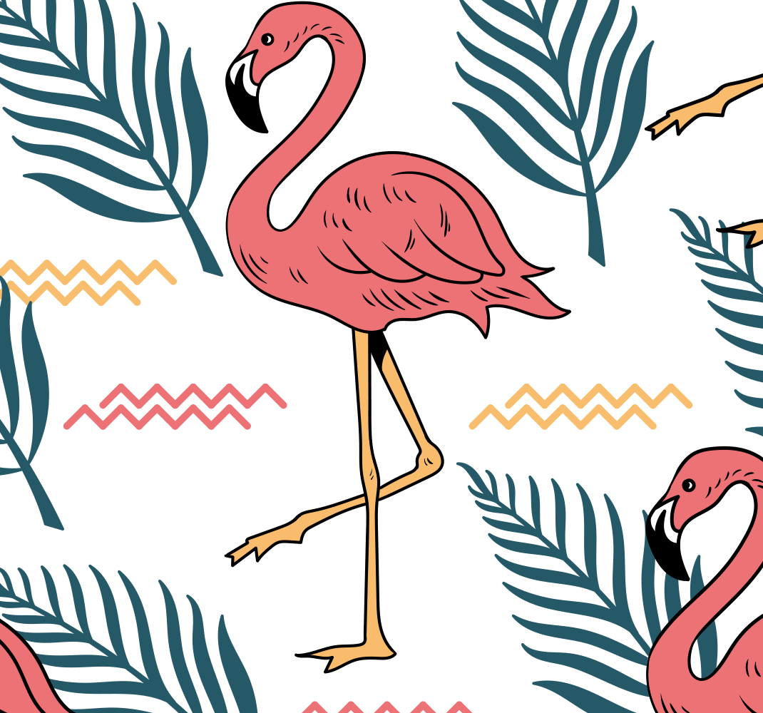Vinyltæppe til soveværelse med tropiske blade og flamingoer - TenStickers