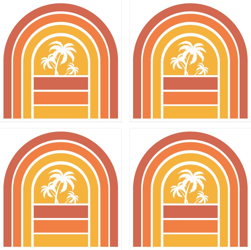 Natur vinyl tæppe retro solnedgang og palmer fliser - TenStickers