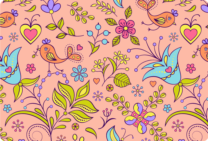Natur vinyl tæppe med flora mønster og fugle sommerfugle - TenStickers