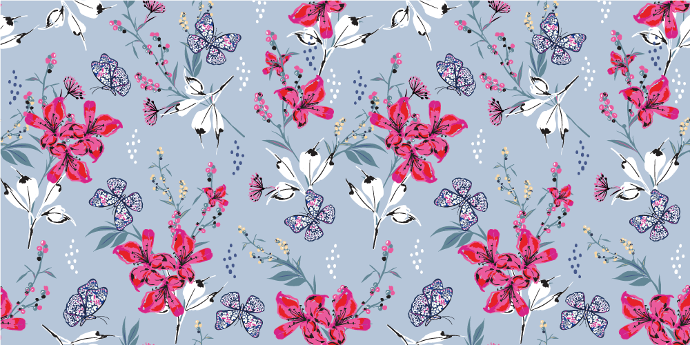 Natur vinyl tæppe med blomster og sommerfugle mønster - TenStickers
