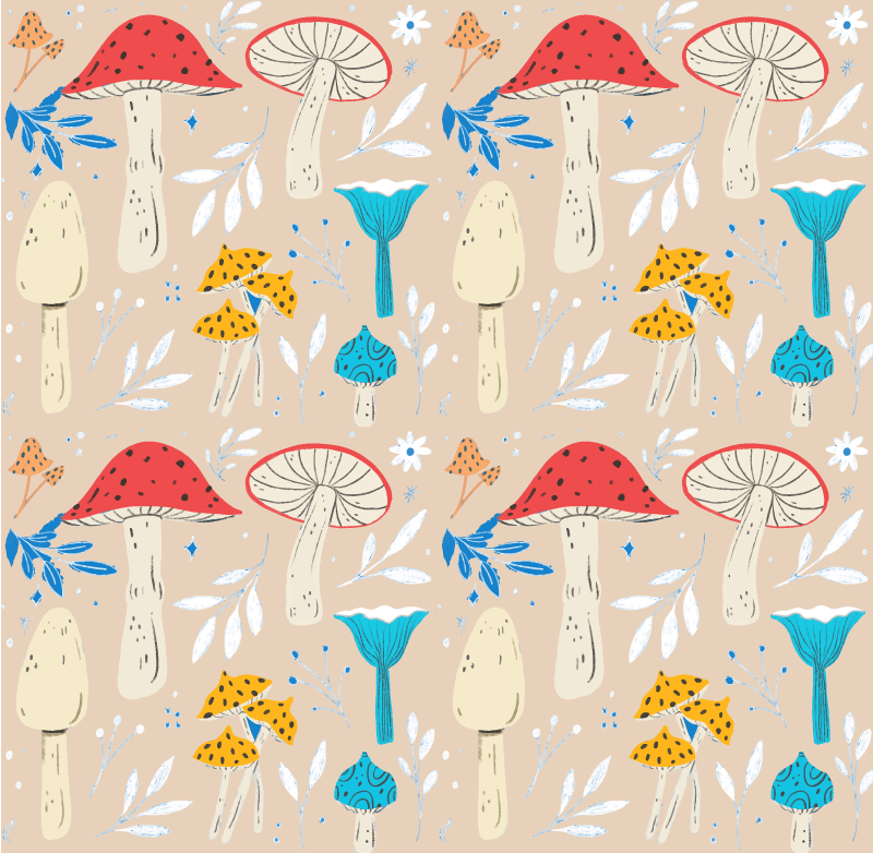 Blomster og planter vinyltæppe klassiske svampe beige - TenStickers