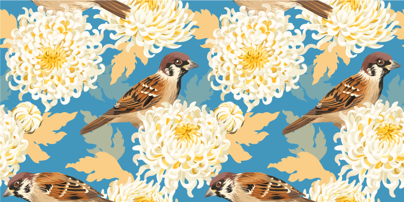 Blomster og planter vinyltæppe aquarella fugle og blade - TenStickers