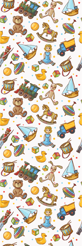 Vinyltæppe til soveværelse med søde trælegetøj og bamse - TenStickers