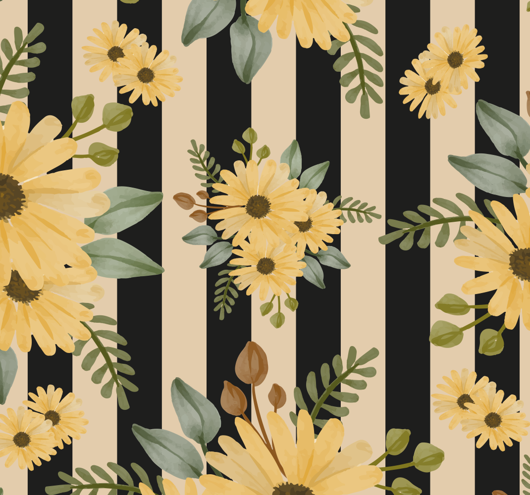 Vinyltæppe til soveværelse med efterårsblomster på striber - TenStickers