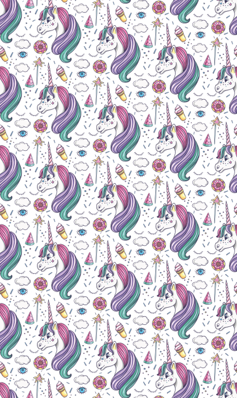 Vinyltæppe til soveværelse med håndtegnet enhjørning mønster - TenStickers