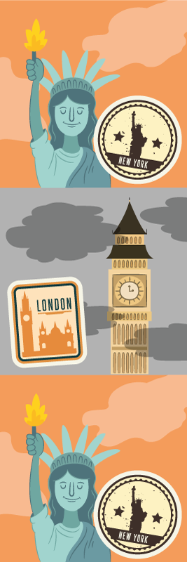 Vinyltæppe til soveværelse nyc og london collage - TenStickers