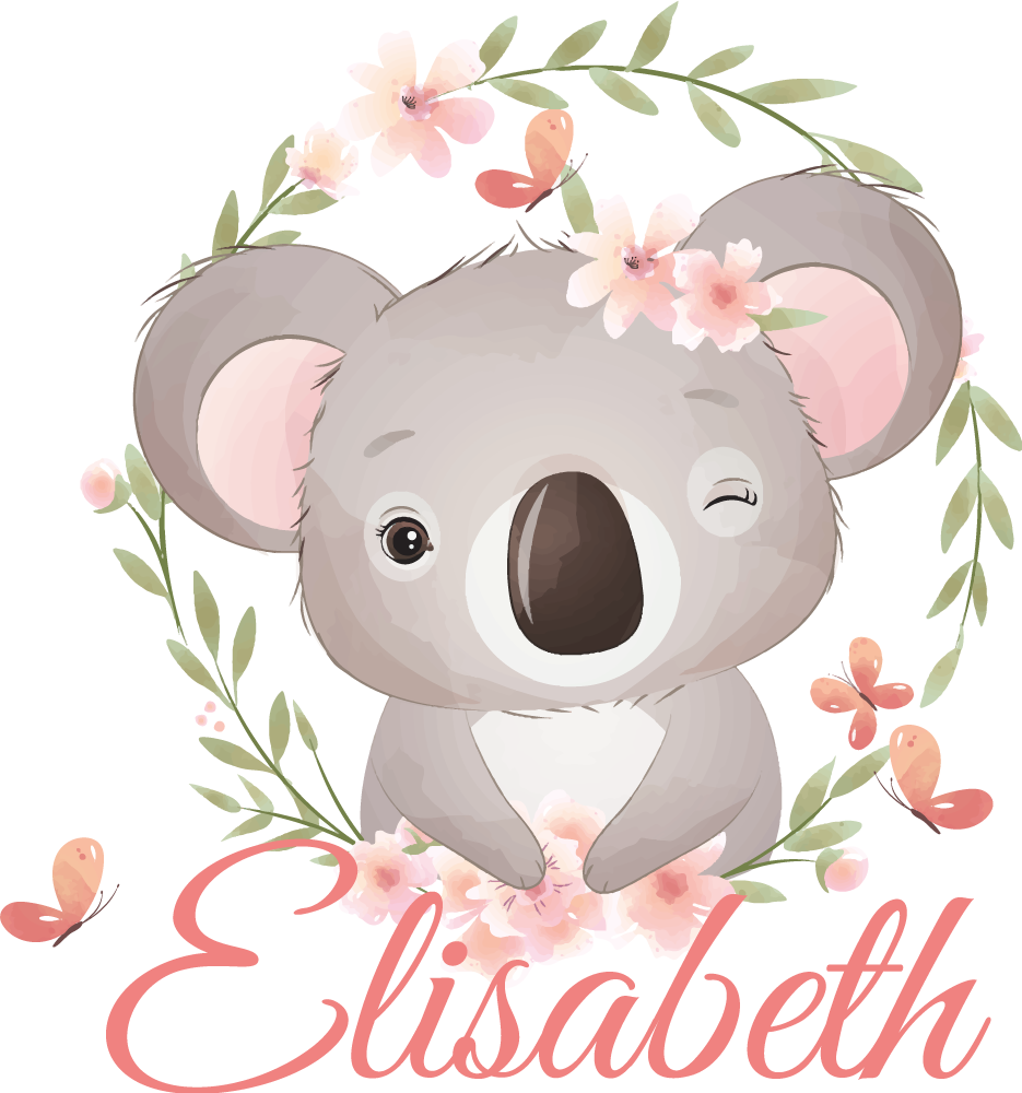 Tæppe til børneværelse søde dyr koala med navn - TenStickers