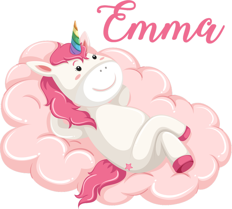 Tæppe til børneværelse med unicorn i skyen navn - TenStickers