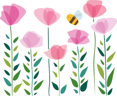Tæppe til børneværelse med pink blomster og bi - TenStickers