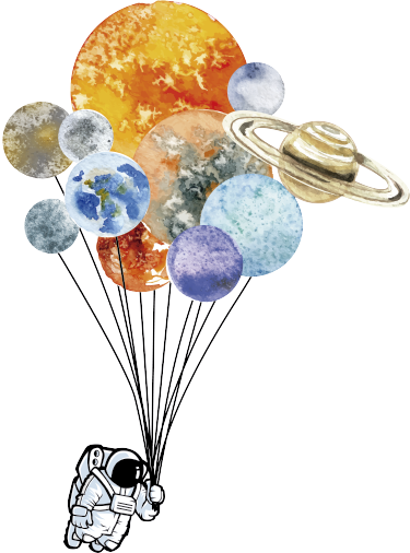 Tæppe til børneværelse med astronaut og farverige balloner - TenStickers