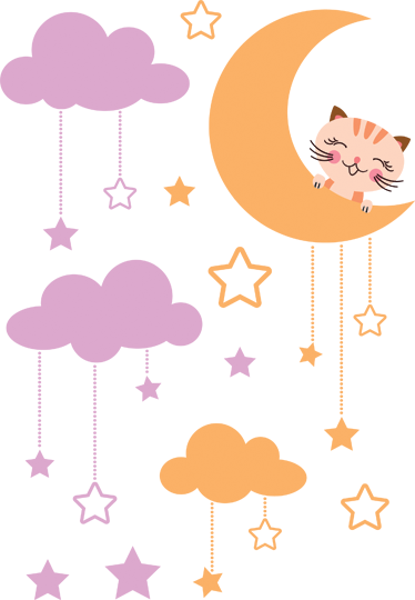 Tæppe til børneværelse med måne og katte stickers - TenStickers