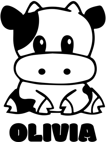 Tæppe til børneværelse sort og hvid ko med navn - TenStickers