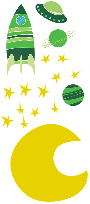 Tæppe til børneværelse med grønne rummetiketter - TenStickers