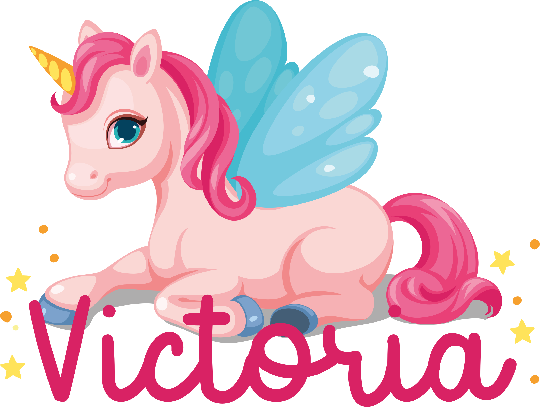 Tæppe til børneværelse med sjov pink glad unicorn - TenStickers