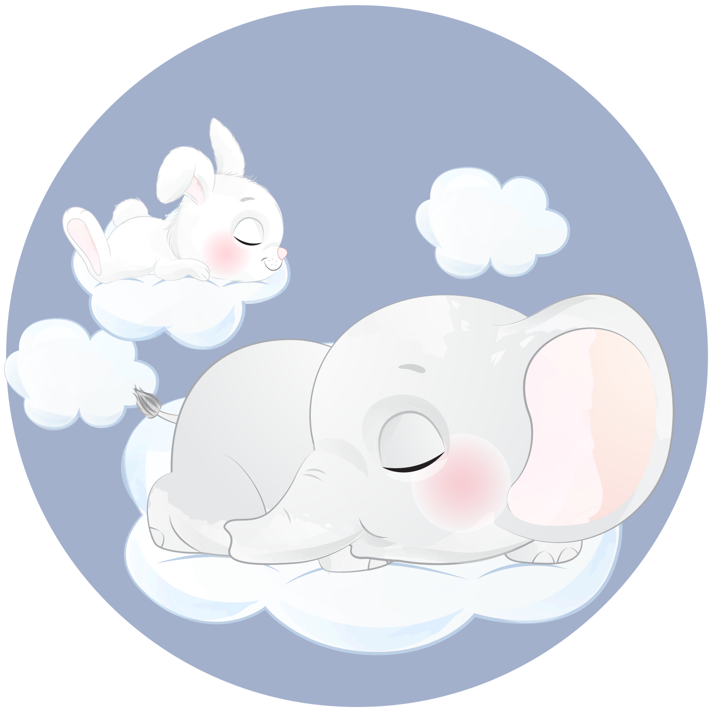 Tæppe til børneværelse med elefant og kanin på sky - TenStickers