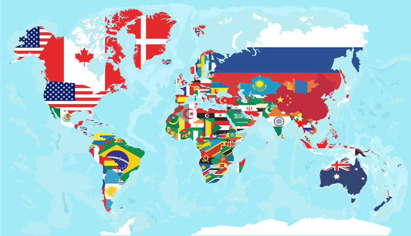 Verdenskort vinyl tæppe med flag design - TenStickers