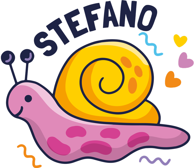 Tæppe til børneværelse farverig snegl med navn - TenStickers
