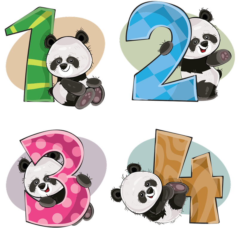 Tæppe til børneværelse med 4 pandaer - TenStickers