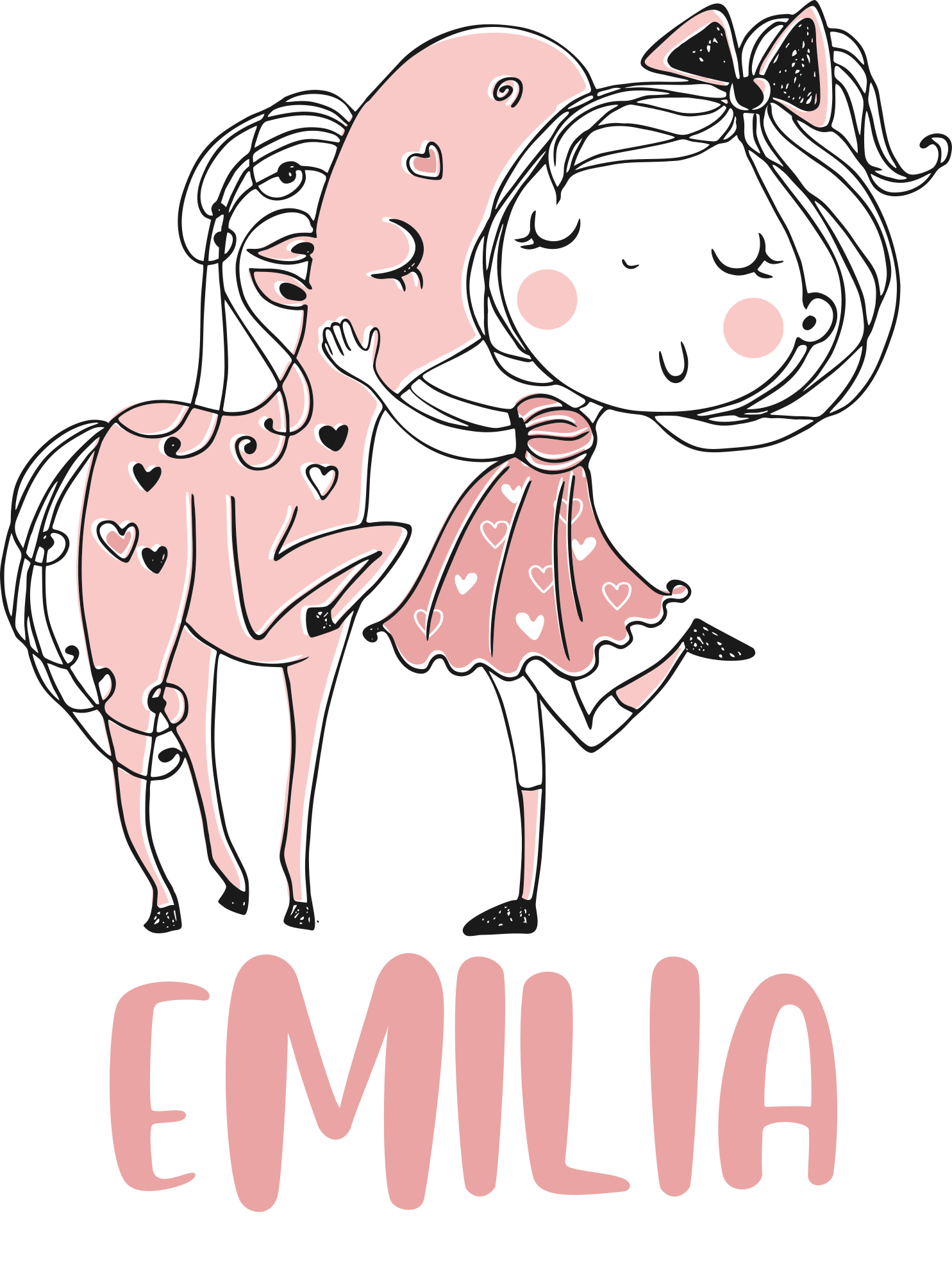 Tæppe til børneværelse prinsesse med hest i pink kjole - TenStickers