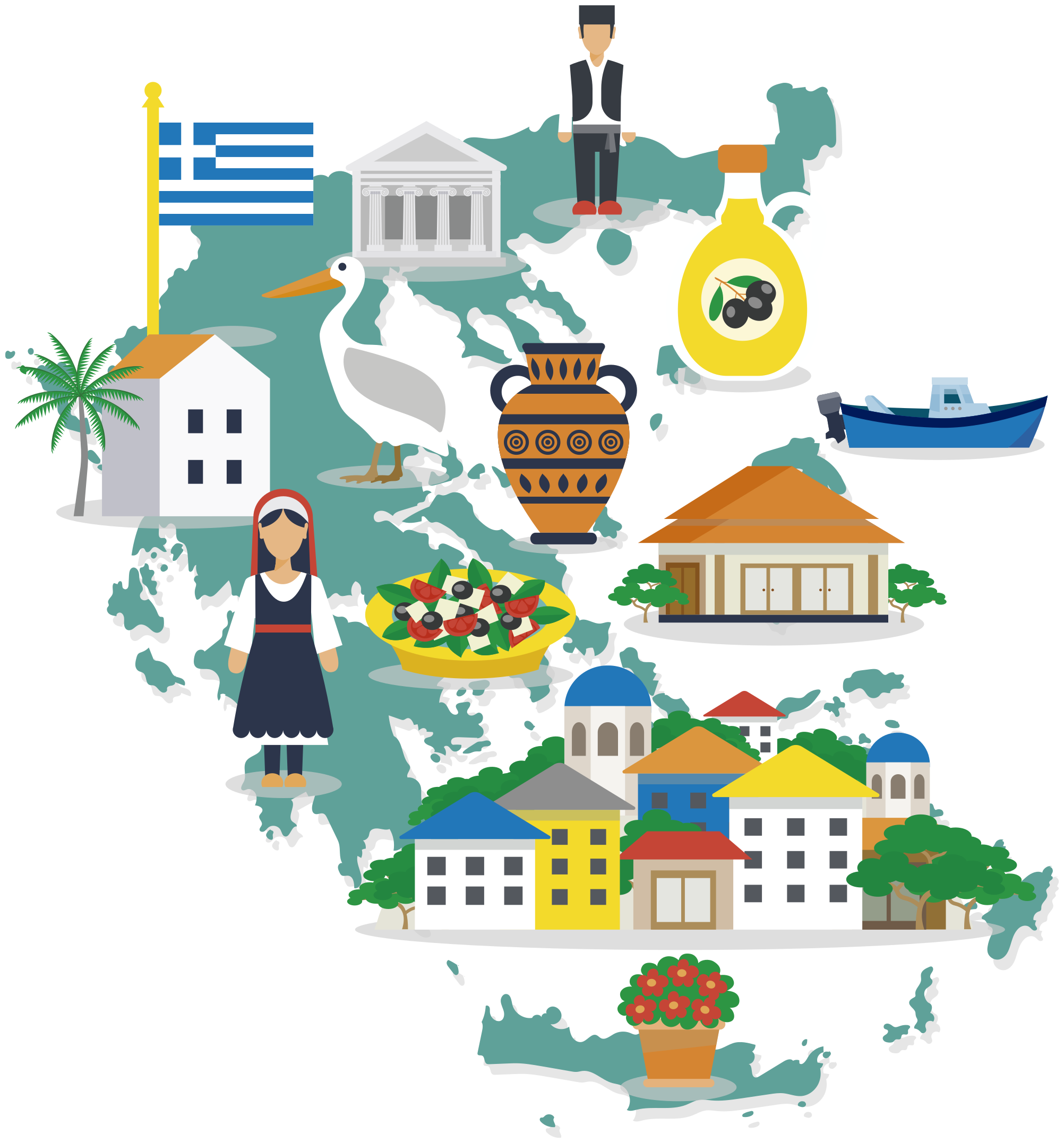 Verdenskort vinyl tæppe med illustration af grækenland - TenStickers