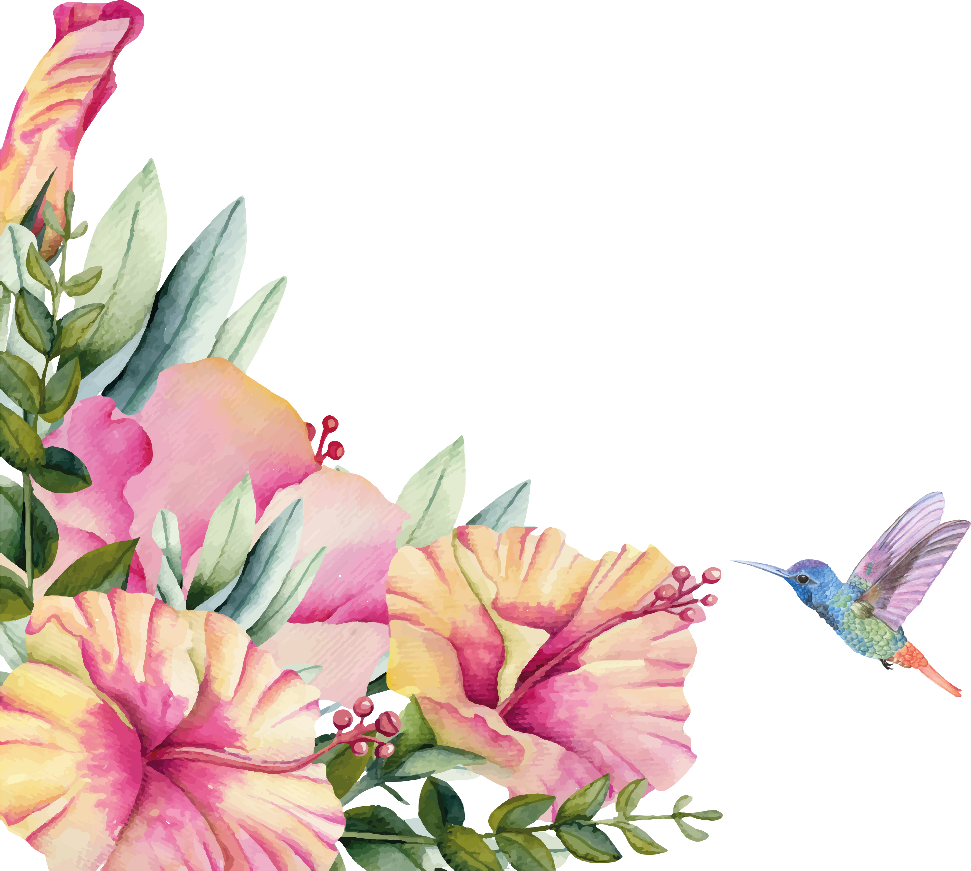 Vinyl tæppe til badeværelset med blomster og kolibri - TenStickers