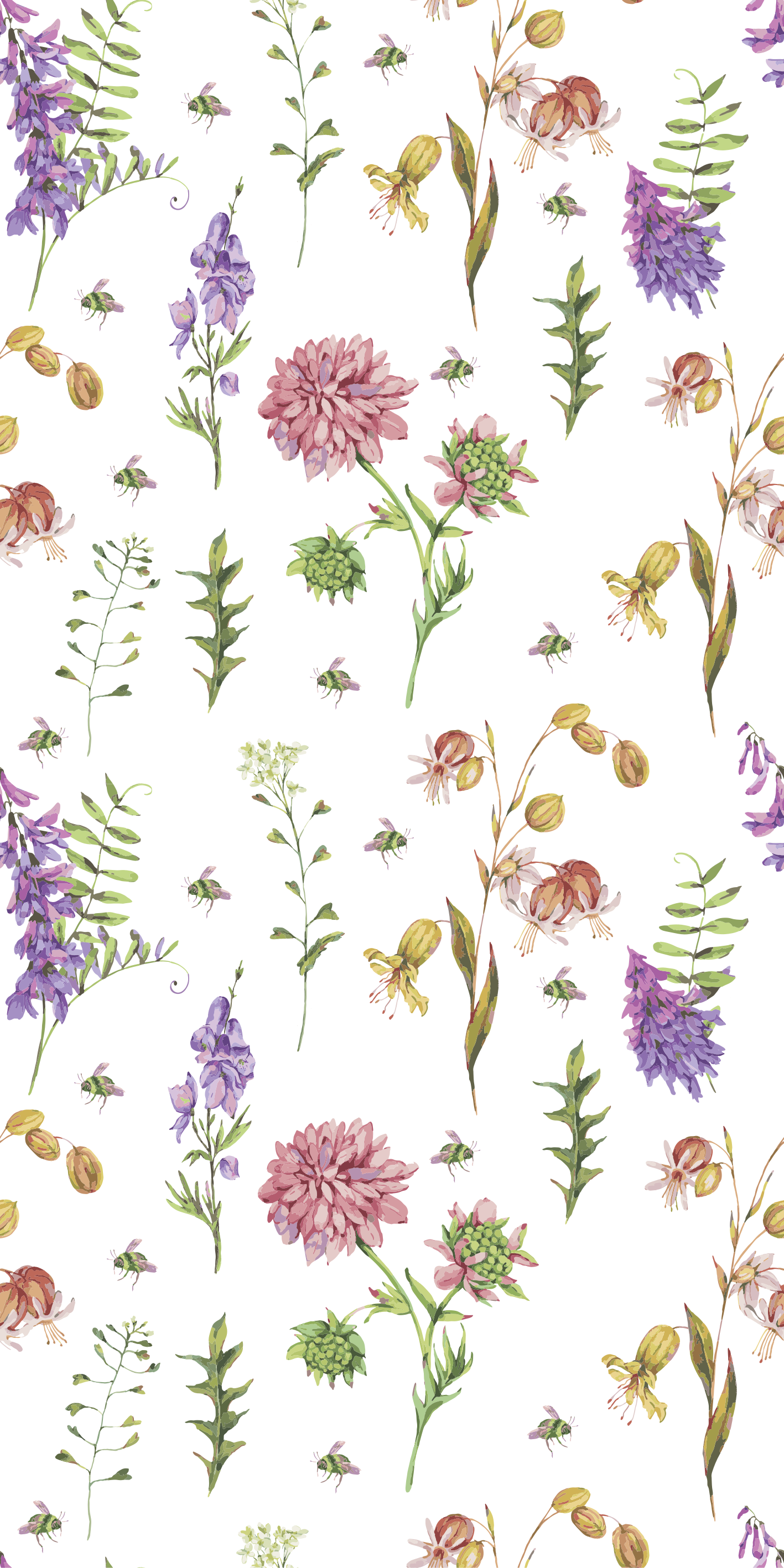 Køkken tæpper med flerfarvede minimalistiske vilde blomster - TenStickers