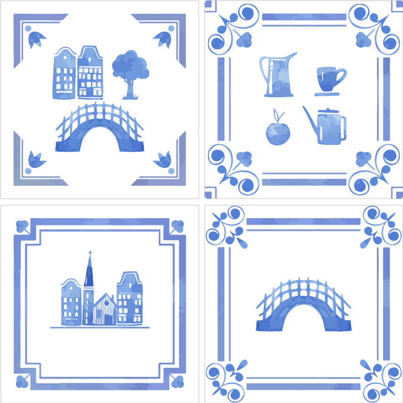 Køkken tæpper delftware hollandske huse - TenStickers