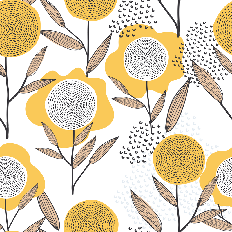 Køkken tæpper med gult abstrakt blomsterdesign - TenStickers