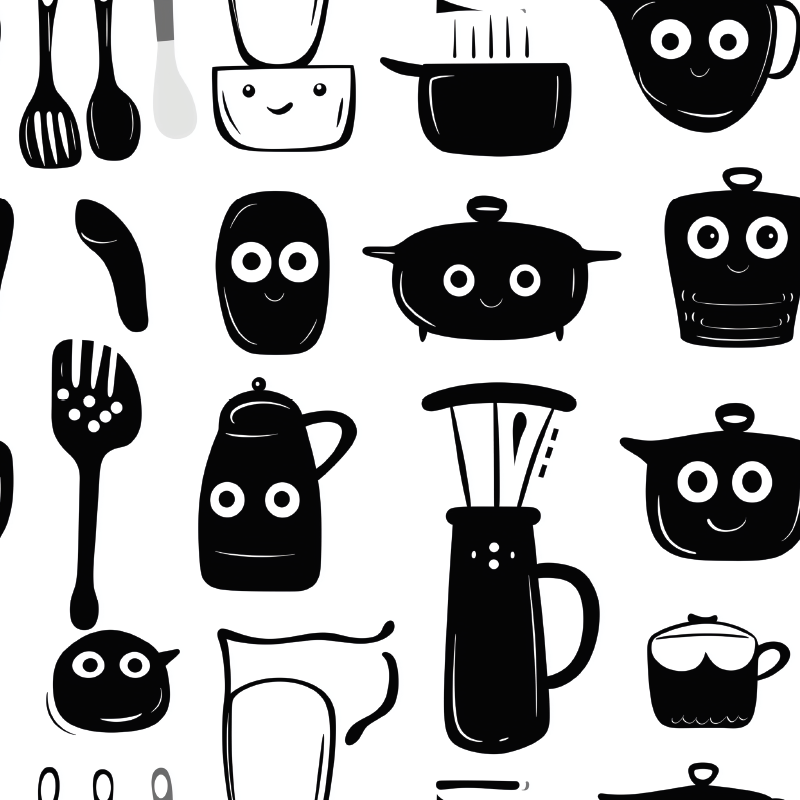Køkken tæpper med tegnede sorte redskaber - TenStickers