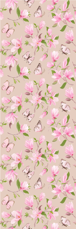 Vinyltæppe til soveværelse med pink magnolia og sommerfugl - TenStickers