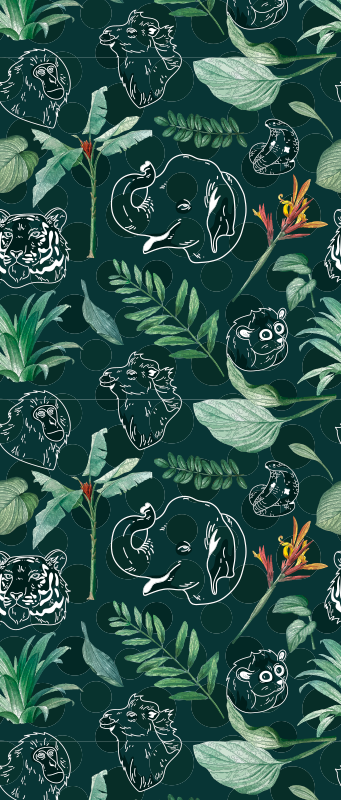 Vinyltæppe til soveværelse med farverige jungle dyr - TenStickers