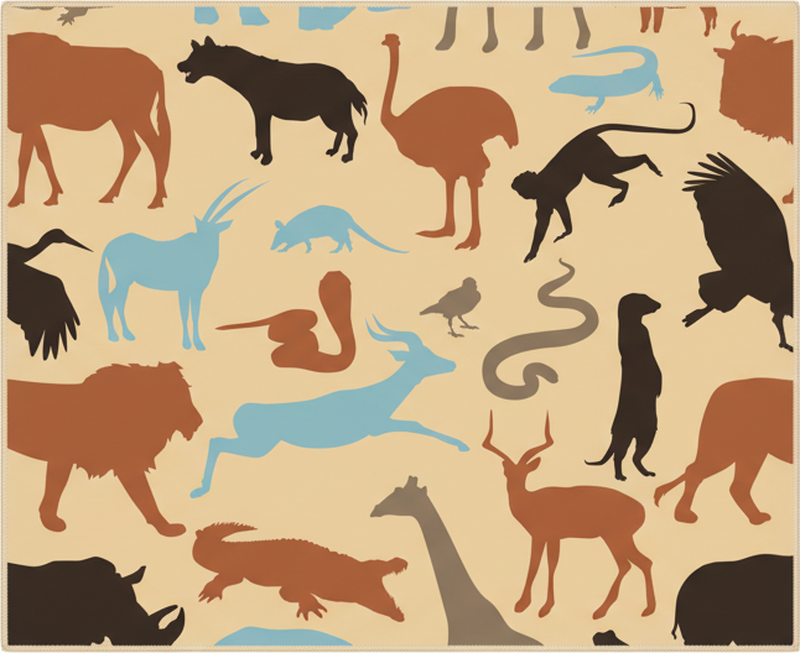Vinyltæppe til soveværelse med safari dyresilhuetter - TenStickers