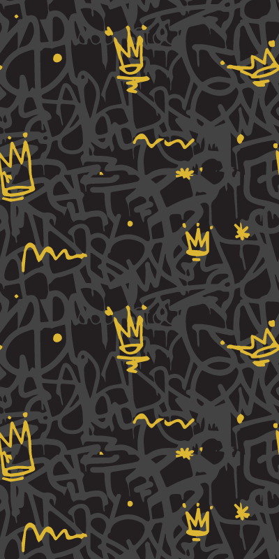 Vinyltæppe til soveværelse med sort og guld graffiti krone - TenStickers