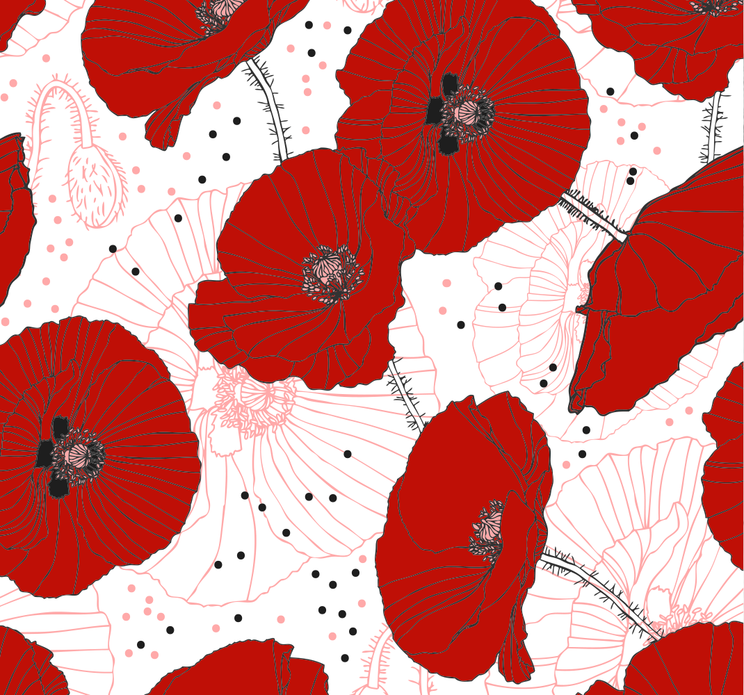 Natur vinyl tæppe med blomster og røde tegninger - TenStickers