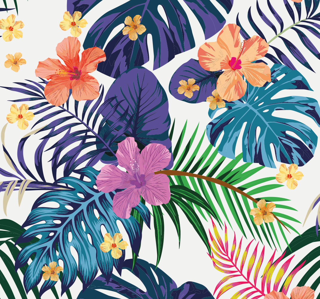 Natur vinyl tæppe med farverige hawaiianske blomster - TenStickers