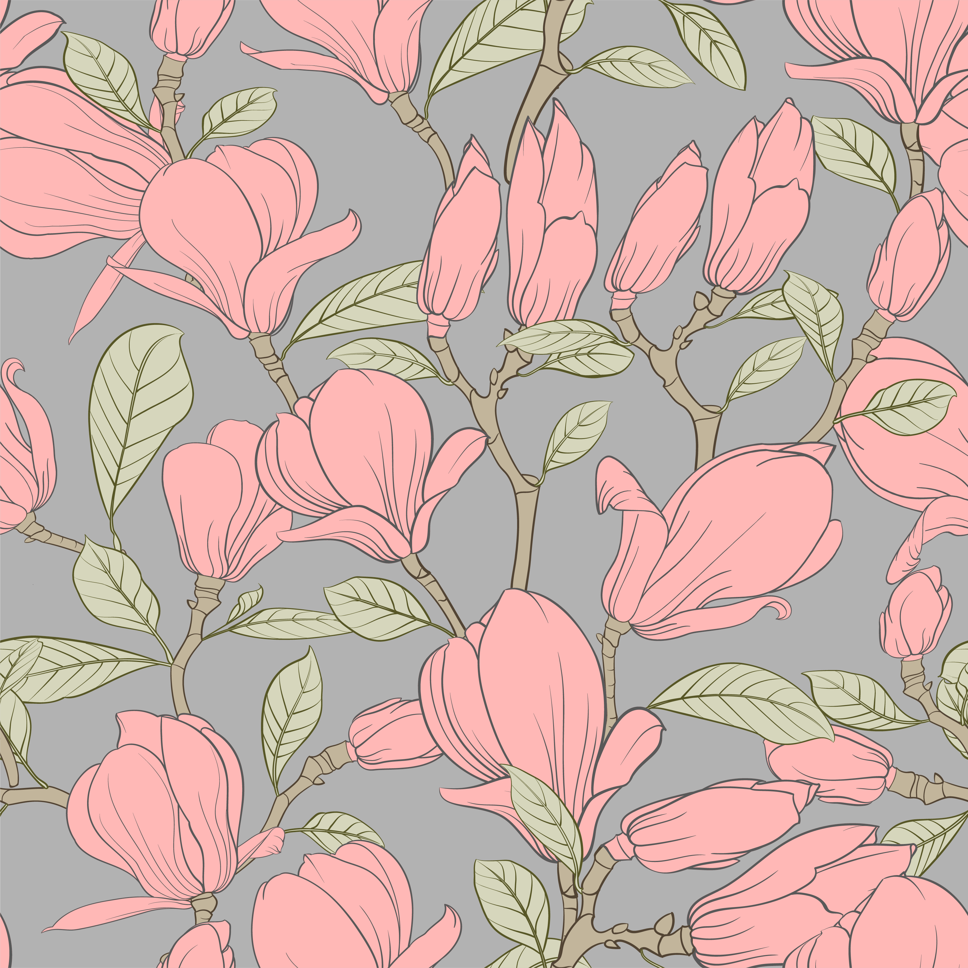 Natur vinyl tæppe med pink blomster og blade - TenStickers